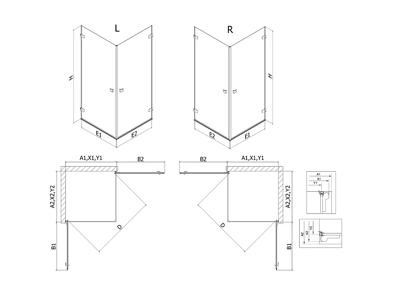 Mexen Lunar-B Duo hængslet brusekabine 90 x 85 cm, transparent, børstet gun gray - 832-090L-085P-66-00