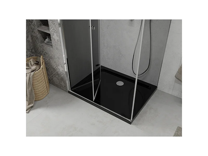 Mexen Lima Foldbar brusekabine 90 x 100 cm, grafit, krom + Flat brusekar, sort - 856-090-100-01-40-4070