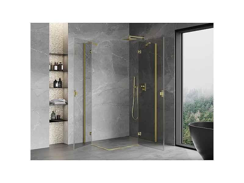Mexen Mist-H Duo Duschkabine schwenkbar rechts 80 x 95 cm, transparent, gebürstetes Gold - 8A5-080L-095P-55-00