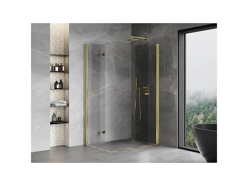 Mexen Mist-F Duo foldbar brusekabine højre 95 x 110 cm, transparent, guld - 8A6-095L-110P-50-00