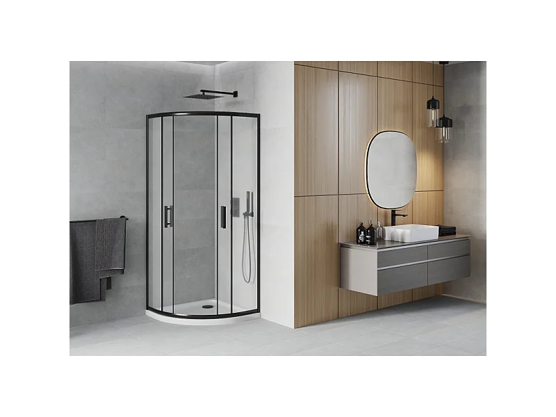 Mexen Rio cabine de douche semi-circulaire 80 x 80 cm, givrée, noire + receveur plat, blanc - 863-080-080-70-30-4110B