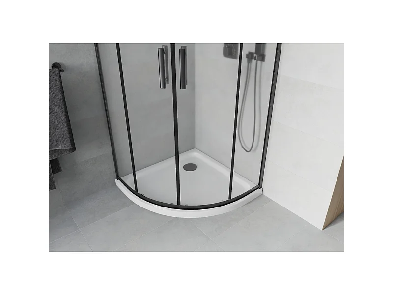 Mexen Rio cabine de douche semi-circulaire 80 x 80 cm, givrée, noire + receveur plat, blanc - 863-080-080-70-30-4110B