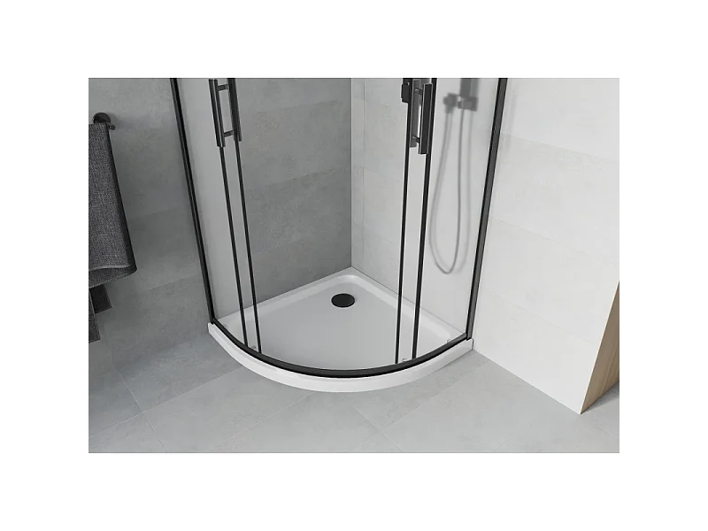 Mexen Rio cabine de douche semi-circulaire 80 x 80 cm, givrée, noire + receveur plat, blanc - 863-080-080-70-30-4110B
