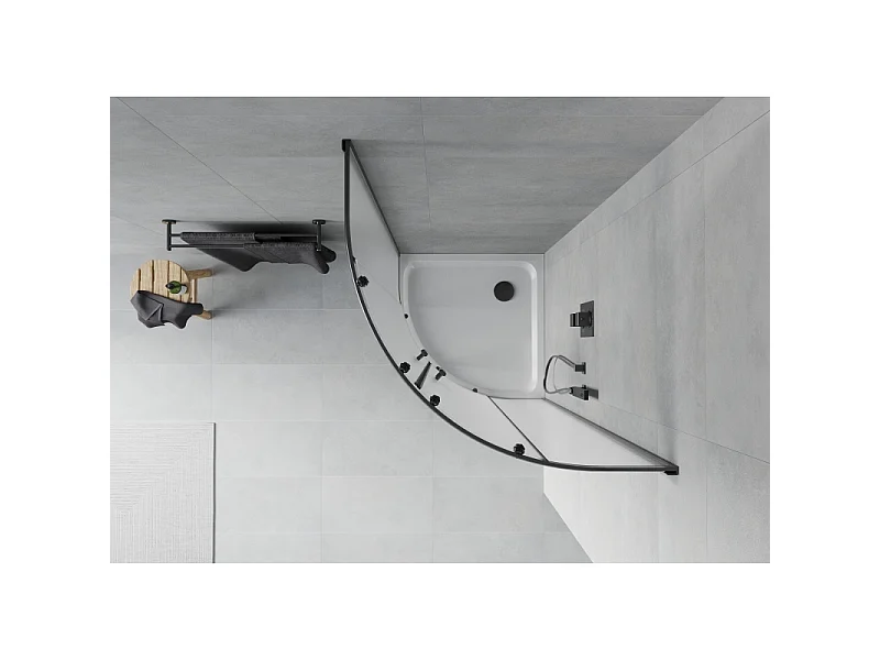 Mexen Rio cabine de douche semi-circulaire 80 x 80 cm, givrée, noire + receveur plat, blanc - 863-080-080-70-30-4110B