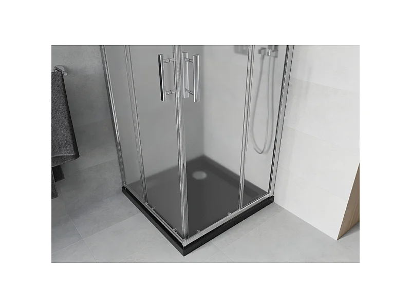 Mexen Rio vierkante douchecabine 70 x 70 cm, gesatineerd, chroom + Flat douchebak, zwart - 860-070-070-01-30-4070