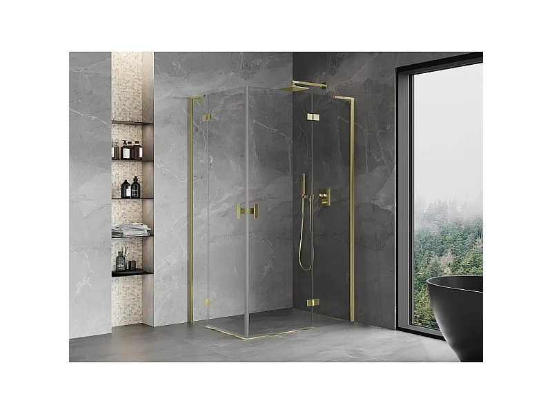 Mexen Mist-H L Duo Duschkabine schwenkbar rechts 75 x 100 cm, transparent, gold - 8A5L-075L-100P-50-00