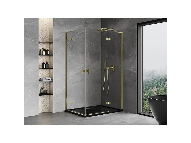 Mexen Mist-H L Duo Duschkabine schwenkbar rechts 75 x 100 cm, transparent, gold - 8A5L-075L-100P-50-00