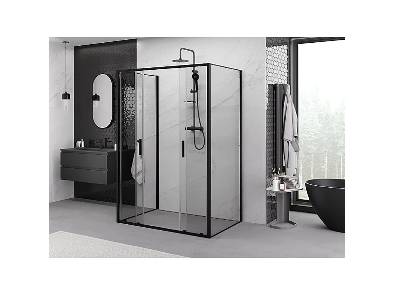 Mexen Exo-3S kabina prysznicowa 3-ścienna rozsuwana 150 x 100 cm, transparent, czarna - 8152-150-100-70-00-3S