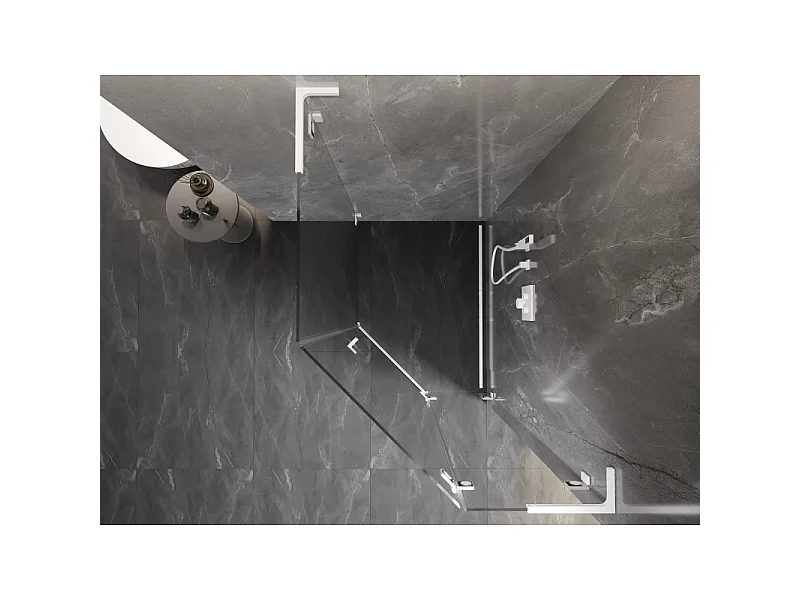 Mexen Lunar L Pentagonal Shower Enclosure Right 80 x 90 cm, Transparent, White - 831L-080P-090L-20-00-P