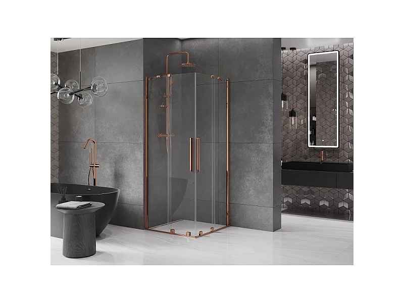 Mexen Velar Duo Schiebedusche 100 x 100 cm, transparent, Roségold - 871-100-100-02-60
