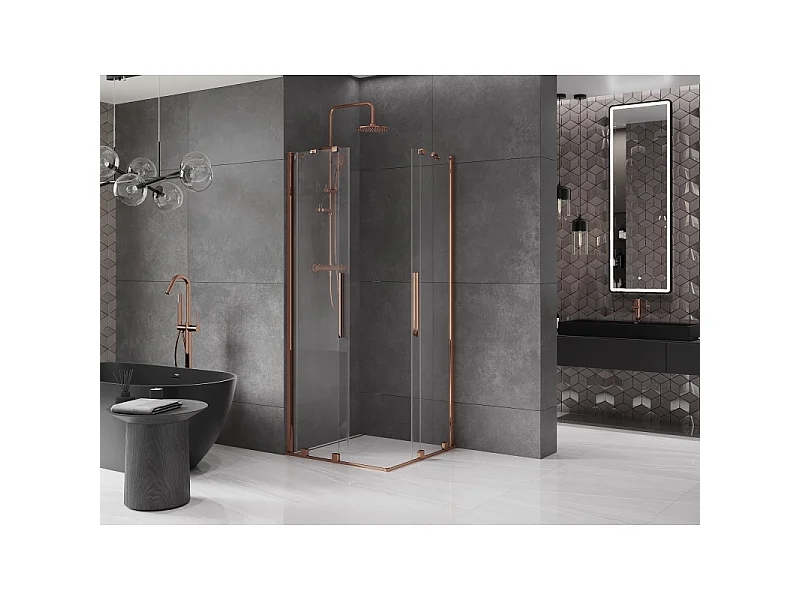 Mexen Velar Duo Schiebedusche 100 x 100 cm, transparent, Roségold - 871-100-100-02-60