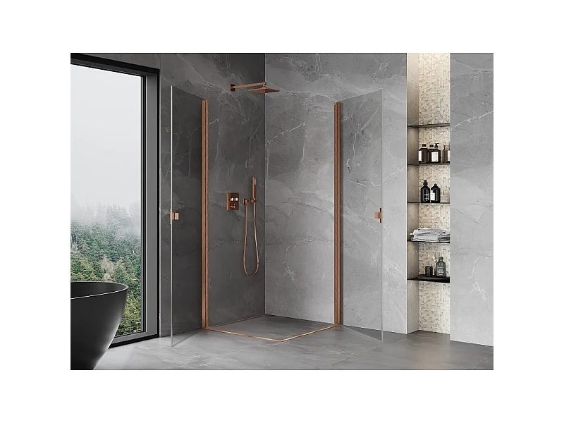 Mexen Mist-B Duo pregibna tuš kabina 95 x 95 cm, prozorna, brušeni baker - 8A2-095-095-65-00