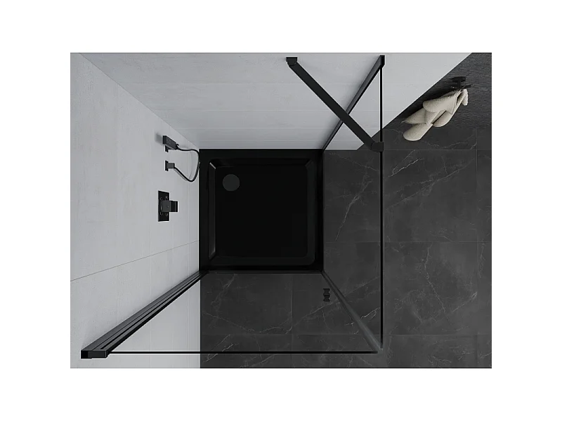 Mexen Pretoria Duschkabine zum Öffnen 80 x 80 cm, transparent, schwarz + Duschwanne Flat, schwarz - 852-080-080-70-00-4070B