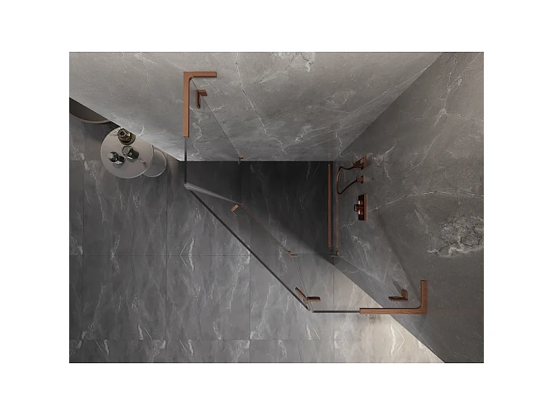 Mexen Lunar L rechte fünfeckige Duschkabine 90 x 90 cm, transparent, gebürstetes Kupfer - 831L-090P-090L-65-00-P