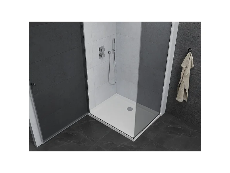 Mexen Pretoria Duschkabine schwenkbar 100 x 70 cm, Graphit, Chrom + Duschwanne Flat - 852-100-070-01-40-4010