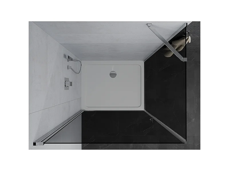 Mexen Pretoria Duschkabine schwenkbar 100 x 70 cm, Graphit, Chrom + Duschwanne Flat - 852-100-070-01-40-4010