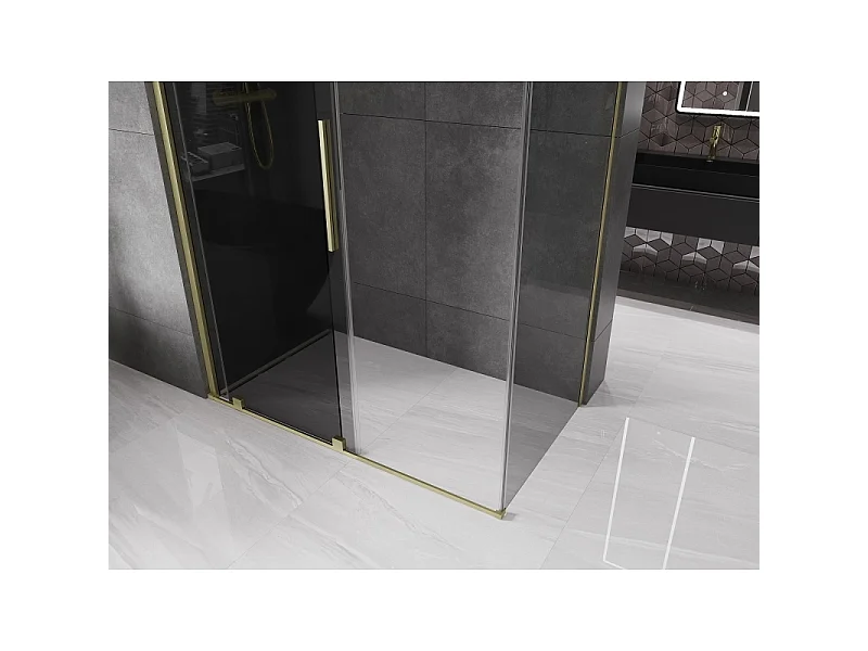 Mexen Velar schuifdouchecabine 140 x 75 cm, grafiet, geborsteld goud - 871-140-075-41-55