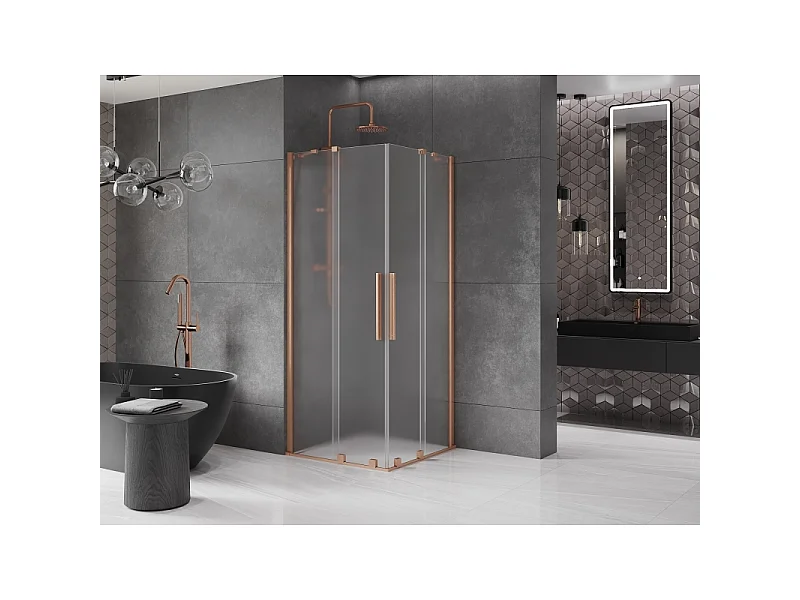 Mexen Velar Duo schuifdouchecabine 100 x 100 cm, matglas, geborsteld koper - 871-100-100-32-65