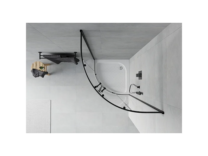 Mexen Rio halfronde douchecabine 70 x 70 cm, transparant, zwart + douchebak, wit - 863-070-070-70-00-4710