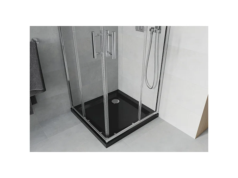 Mexen Rio kabina prysznicowa kwadratowa 90 x 90 cm, transparent, chrom + brodzik Flat, czarny - 860-090-090-01-00-4070