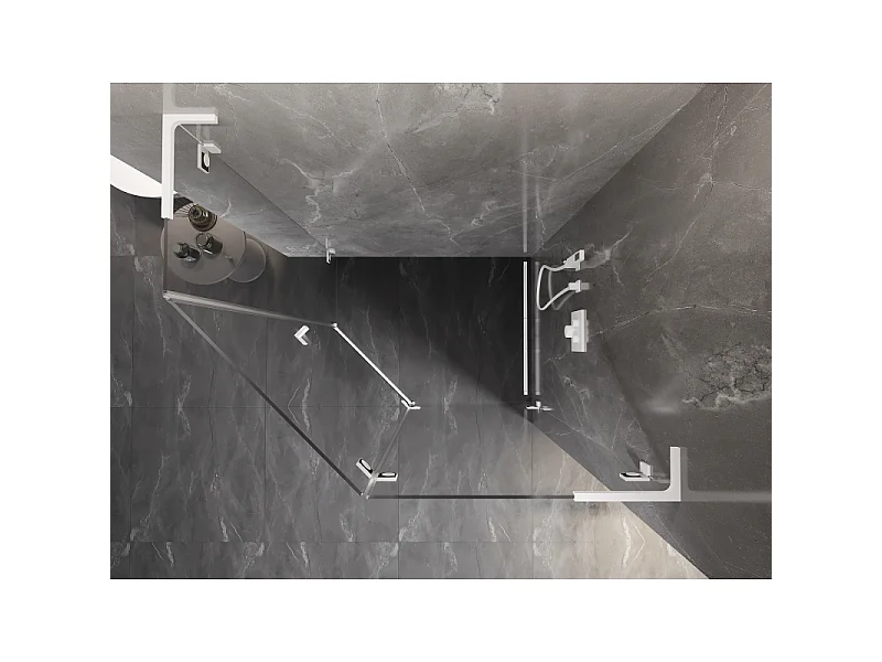 Mexen Lunar L cabine de douche pentagonale pivotante droite 100 x 80 cm, transparent, blanc - 831L-100P-080L-20-00-P