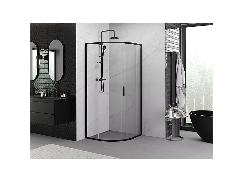 Mexen Exo Duschkabine halbrund, schiebbar 70 x 70 cm, transparent, schwarz - 8131-070-070-70-00