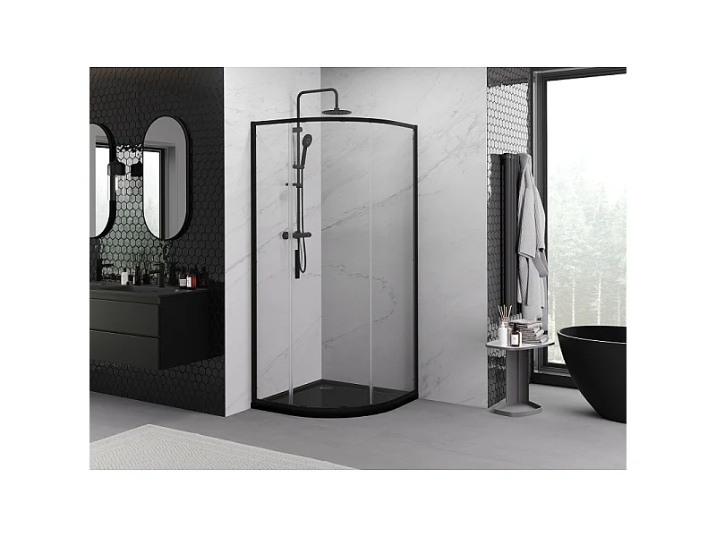 Mexen Exo Duschkabine halbrund, schiebbar 70 x 70 cm, transparent, schwarz - 8131-070-070-70-00