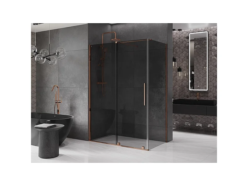 Mexen Velar Schiebedusche 150 x 90 cm, Graphit, Roségold - 871-150-090-41-60