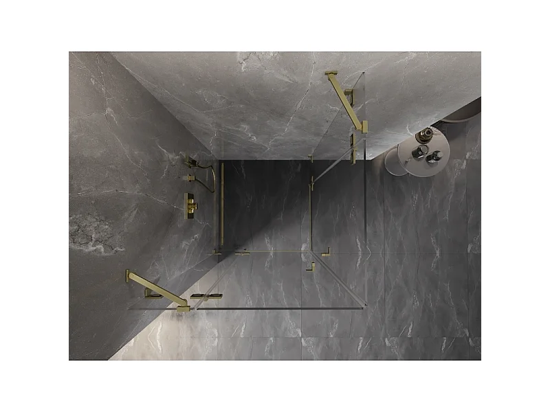 Mexen Lunar Duo hinged shower enclosure 70 x 70 cm, transparent, brushed gold - 834-070L-070P-55-00