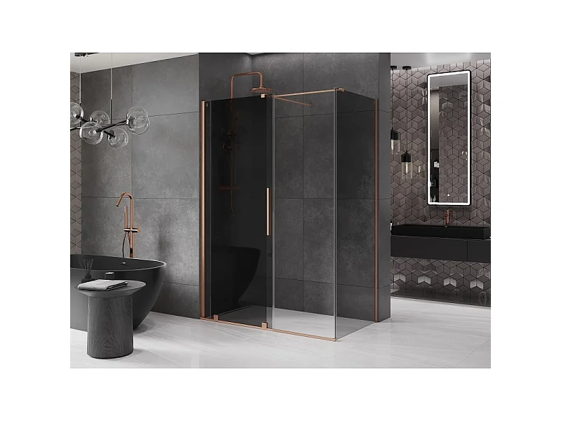 Mexen Velar cabine de douche coulissante 160 x 70 cm, graphite, cuivre brossé - 871-160-070-41-65