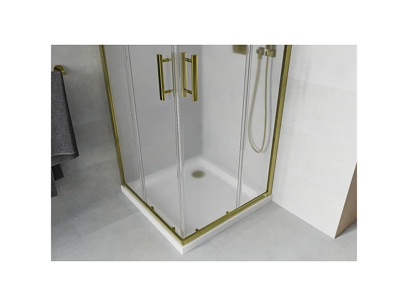 Mexen Rio cabine de douche carrée 70 x 70 cm, givrée, dorée + receveur Flat, blanc - 860-070-070-50-30-4010G