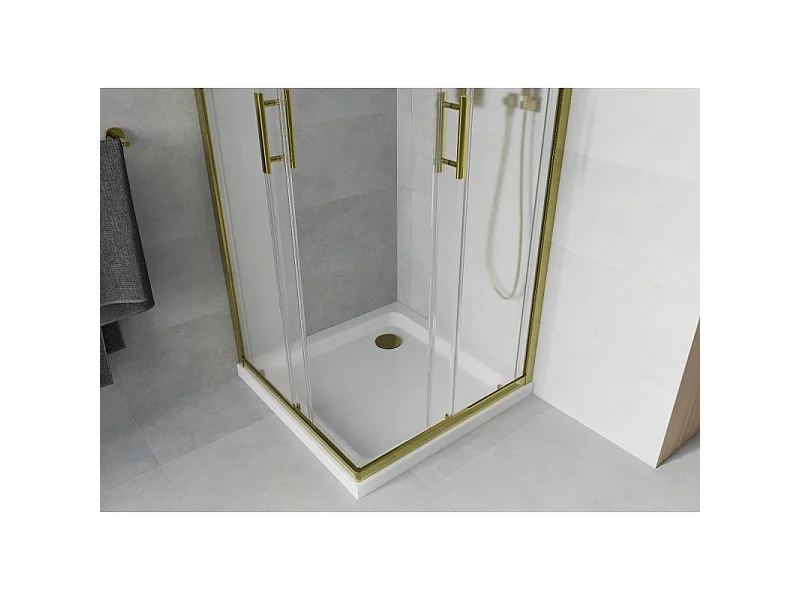 Mexen Rio cabine de douche carrée 70 x 70 cm, givrée, dorée + receveur Flat, blanc - 860-070-070-50-30-4010G