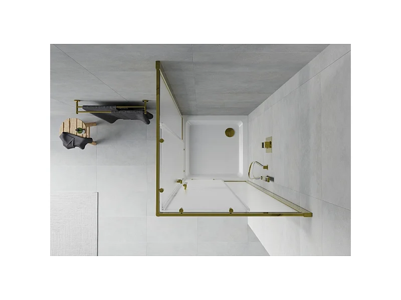 Mexen Rio cabine de douche carrée 70 x 70 cm, givrée, dorée + receveur Flat, blanc - 860-070-070-50-30-4010G