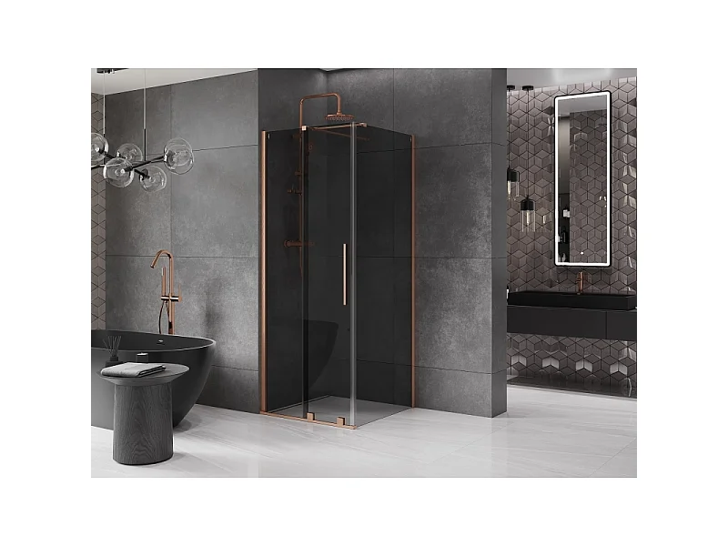 Mexen Velar schuifdouchecabine 90 x 90 cm, grafiet, geborsteld koper - 871-090-090-41-65