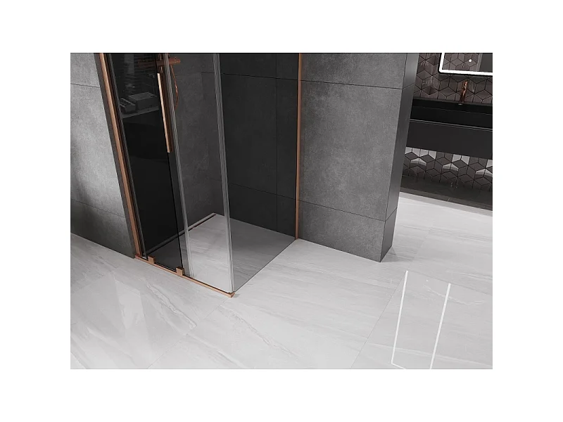 Mexen Velar schuifdouchecabine 90 x 90 cm, grafiet, geborsteld koper - 871-090-090-41-65