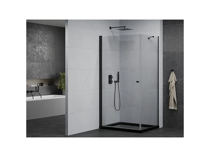 Mexen Pretoria opendraaiende douchecabine 90 x 120 cm, transparant, zwart + Flat douchebak, zwart - 852-090-120-70-00-4070B