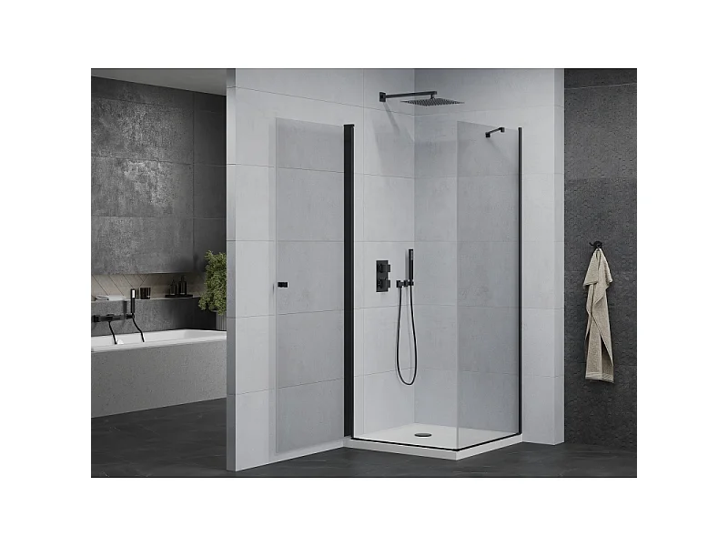 Mexen Pretoria scharnier douchecabine 100 x 100 cm, transparant, zwart + Flat douchebak - 852-100-100-70-00-4010B