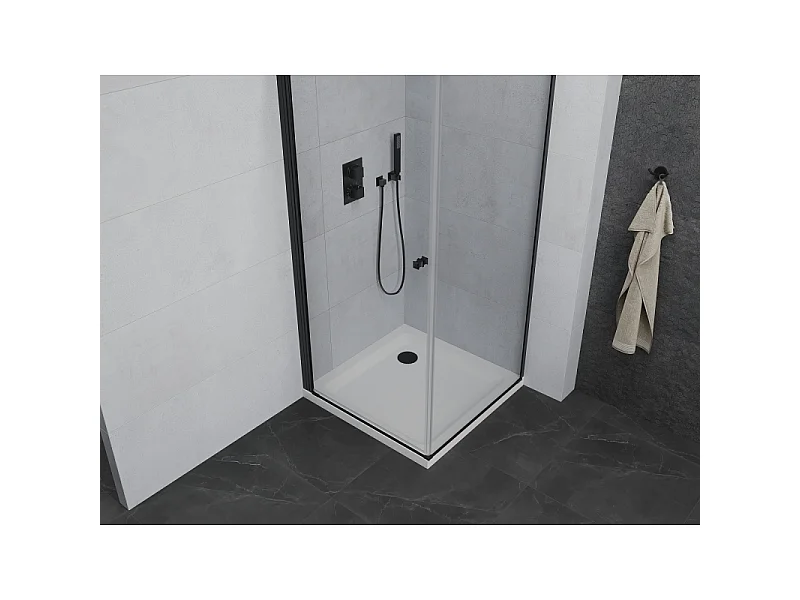 Mexen Pretoria scharnier douchecabine 100 x 100 cm, transparant, zwart + Flat douchebak - 852-100-100-70-00-4010B