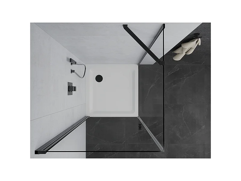 Mexen Pretoria scharnier douchecabine 100 x 100 cm, transparant, zwart + Flat douchebak - 852-100-100-70-00-4010B