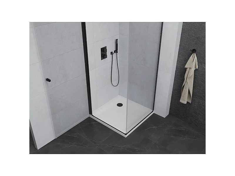 Mexen Pretoria scharnier douchecabine 100 x 100 cm, transparant, zwart + Flat douchebak - 852-100-100-70-00-4010B