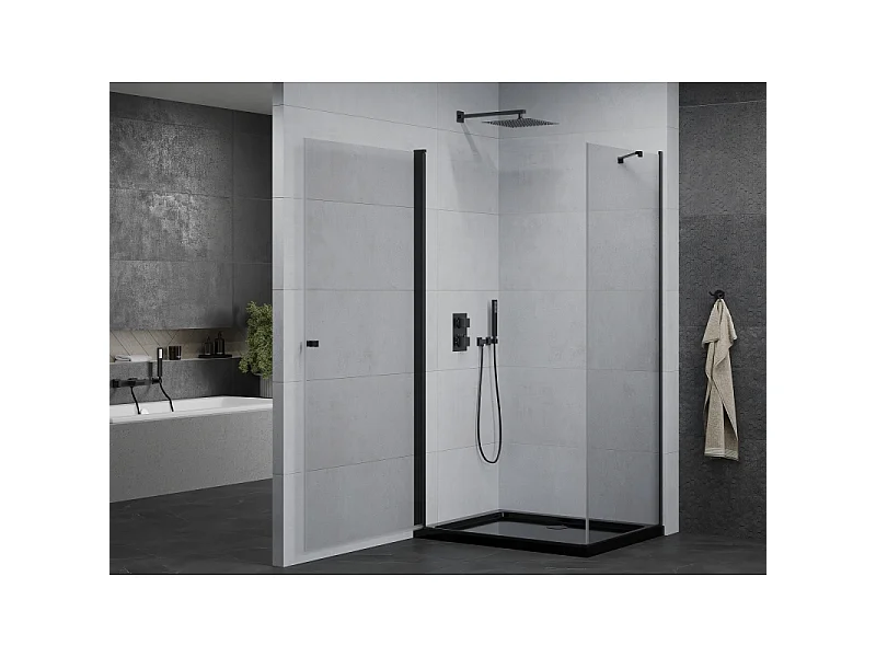 Mexen Pretoria schuifdouchem cabinedeur 70 x 110 cm, transparant, zwart + Flat douchebak, zwart - 852-070-110-70-00-4070B