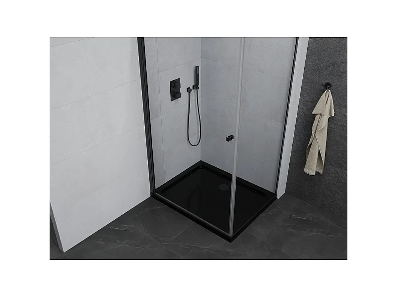 Mexen Pretoria schuifdouchem cabinedeur 70 x 110 cm, transparant, zwart + Flat douchebak, zwart - 852-070-110-70-00-4070B