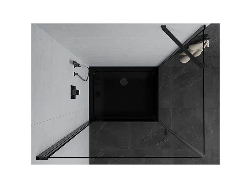 Mexen Pretoria schuifdouchem cabinedeur 70 x 110 cm, transparant, zwart + Flat douchebak, zwart - 852-070-110-70-00-4070B