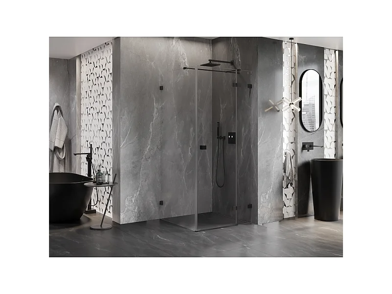 Mexen Lunar T, rechtsscharnierende douchecabine 110 x 110 cm, transparant, zwart - 834T-110-110-70-00-P