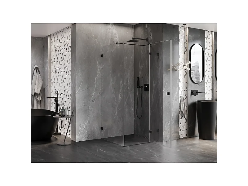 Mexen Lunar T, rechtsscharnierende douchecabine 110 x 110 cm, transparant, zwart - 834T-110-110-70-00-P