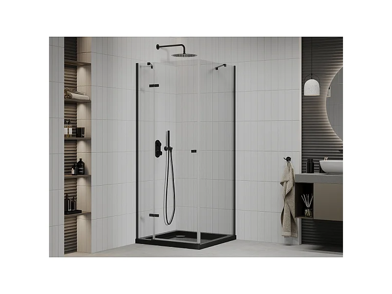 Mexen Roma schuifdeur douchecabine 80 x 80 cm, transparant, zwart + Flat douchebak, zwart - 854-080-080-70-00-4070B