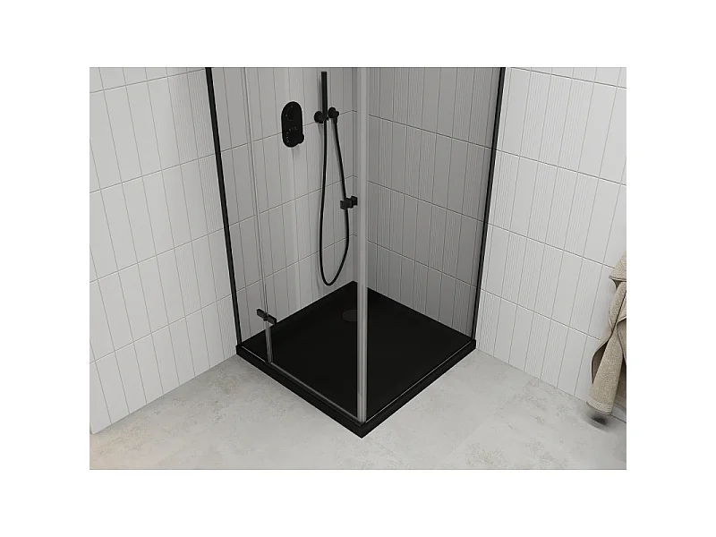 Mexen Roma schuifdeur douchecabine 80 x 80 cm, transparant, zwart + Flat douchebak, zwart - 854-080-080-70-00-4070B