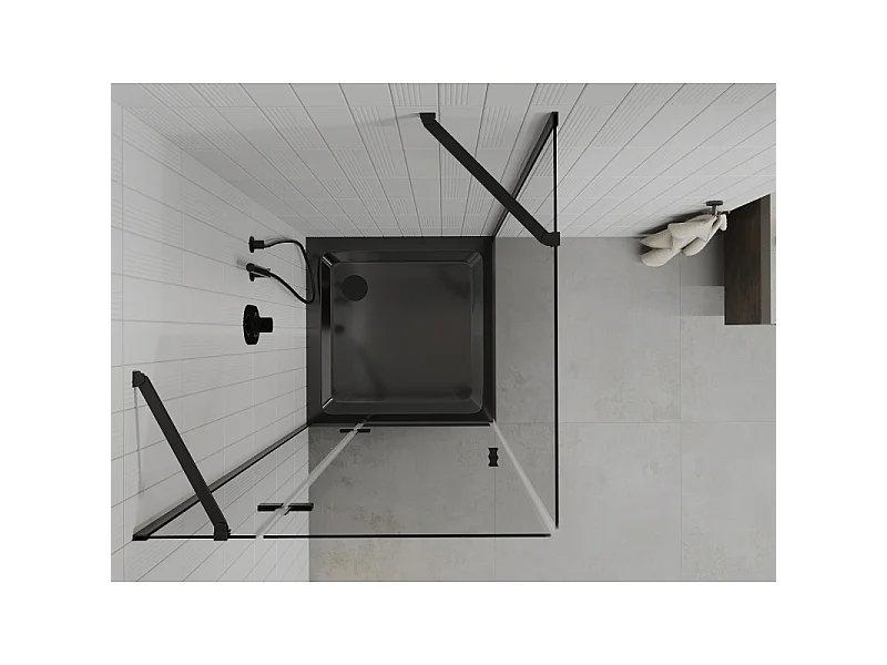 Mexen Roma schuifdeur douchecabine 80 x 80 cm, transparant, zwart + Flat douchebak, zwart - 854-080-080-70-00-4070B