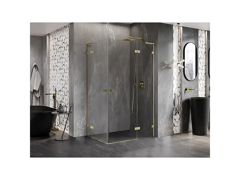 Mexen Lunar L Cabine de douche duo à charnière droite 100 x 80 cm, transparent, doré brossé - 834L-100P-080L-55-00