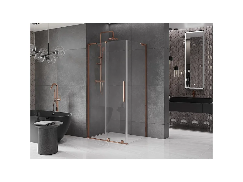Mexen Velar L sliding shower enclosure 90 x 80 cm, transparent, rose gold - 871-090-080-03-60
